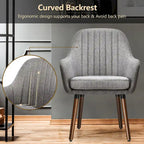 Grey/Beige Linen Armchair with Wood Legs, Set of 2