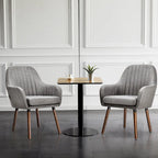 Grey/Beige Linen Armchair with Wood Legs, Set of 2