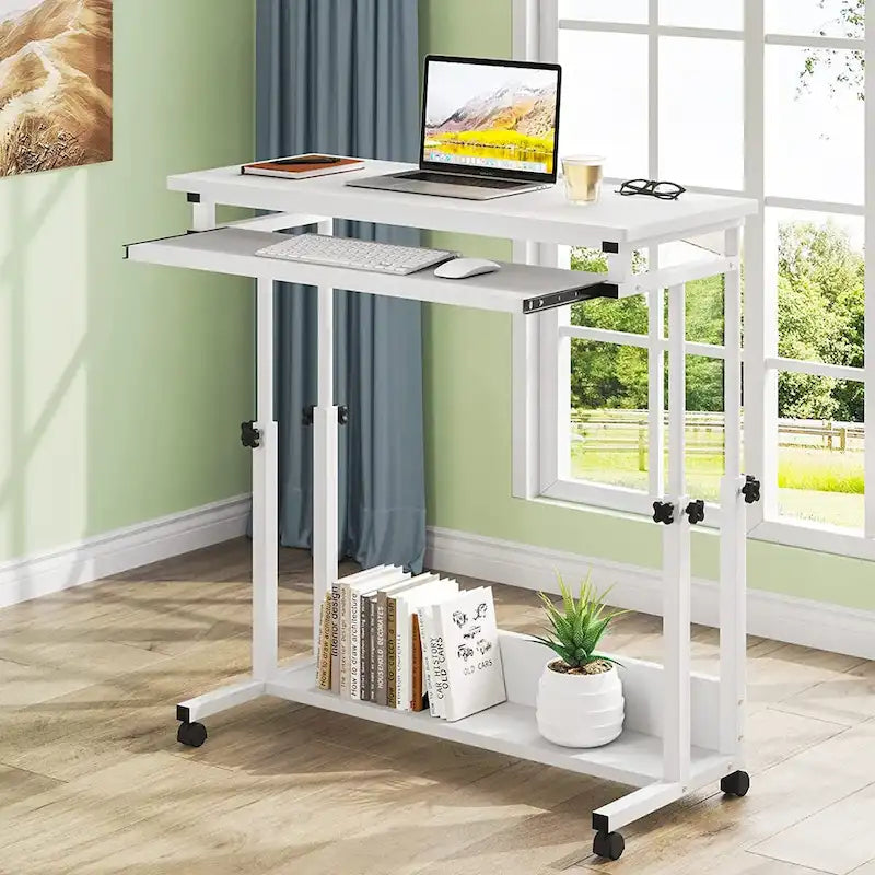 Brown/White/Black/Grey, Sit-Stand, 1-Person Height-Adjustable Laptop Desk