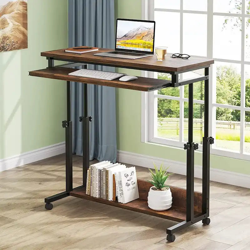 Brown/White/Black/Grey, Sit-Stand, 1-Person Height-Adjustable Laptop Desk