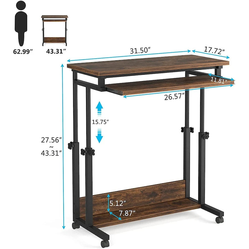 Brown/White/Black/Grey, Sit-Stand, 1-Person Height-Adjustable Laptop Desk