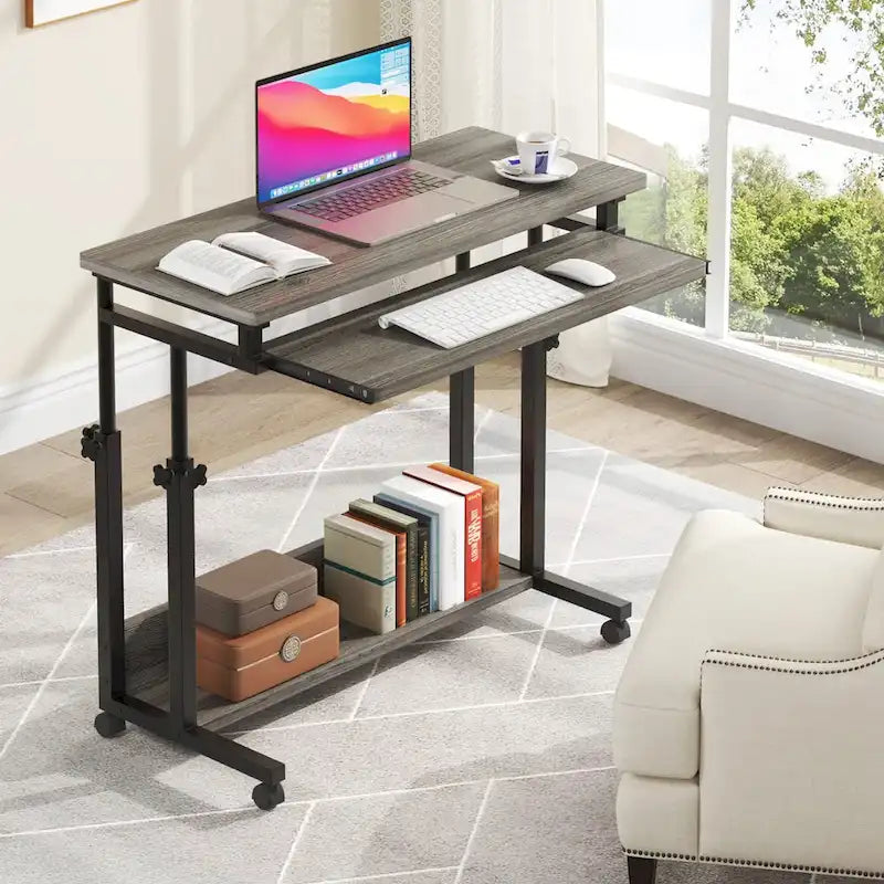 Brown/White/Black/Grey, Sit-Stand, 1-Person Height-Adjustable Laptop Desk