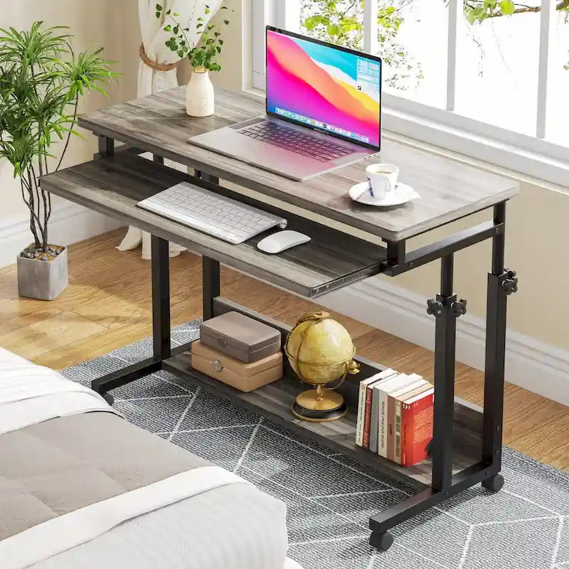 Brown/White/Black/Grey, Sit-Stand, 1-Person Height-Adjustable Laptop Desk