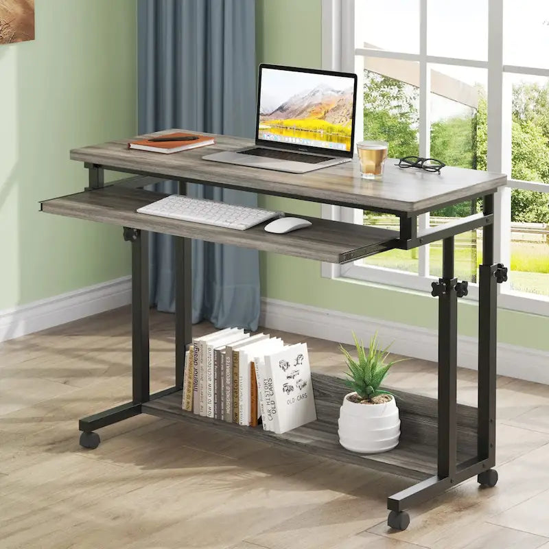Brown/White/Black/Grey, Sit-Stand, 1-Person Height-Adjustable Laptop Desk