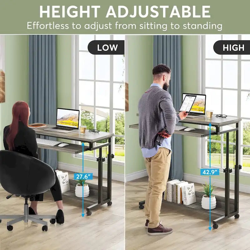 Brown/White/Black/Grey, Sit-Stand, 1-Person Height-Adjustable Laptop Desk