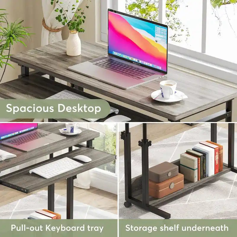 Brown/White/Black/Grey, Sit-Stand, 1-Person Height-Adjustable Laptop Desk