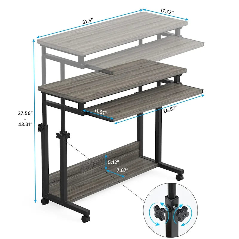 Brown/White/Black/Grey, Sit-Stand, 1-Person Height-Adjustable Laptop Desk