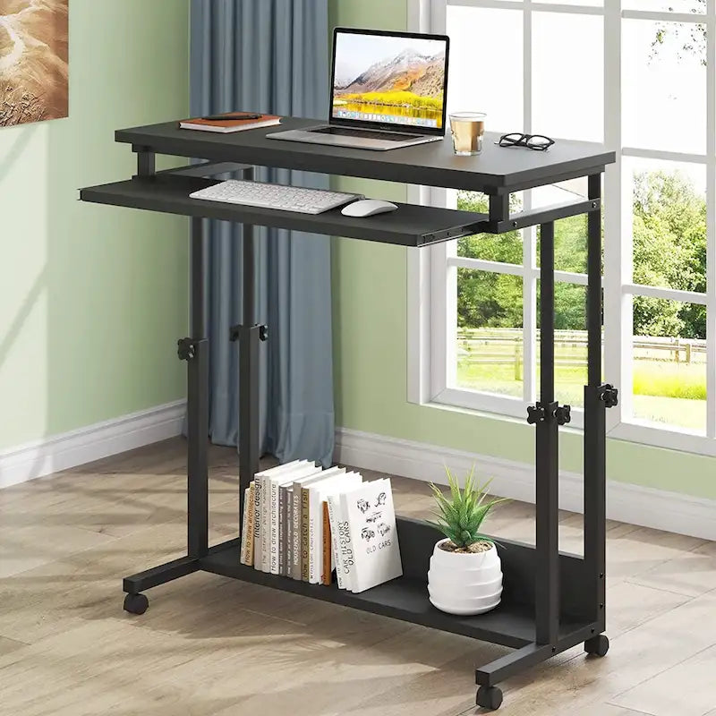 Brown/White/Black/Grey, Sit-Stand, 1-Person Height-Adjustable Laptop Desk