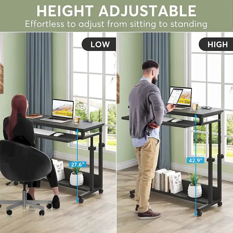Brown/White/Black/Grey, Sit-Stand, 1-Person Height-Adjustable Laptop Desk