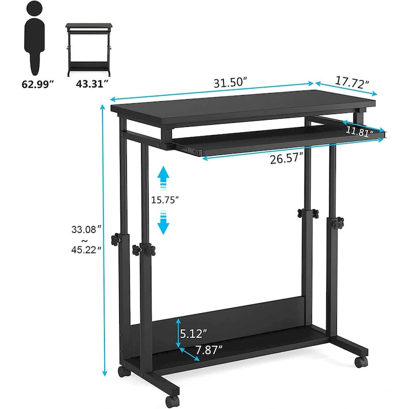 Brown/White/Black/Grey, Sit-Stand, 1-Person Height-Adjustable Laptop Desk