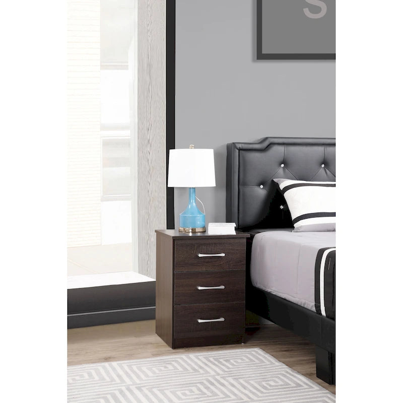 3-Drawer Wooden Nightstand, Sandlewood/Gray/Wenge, Single