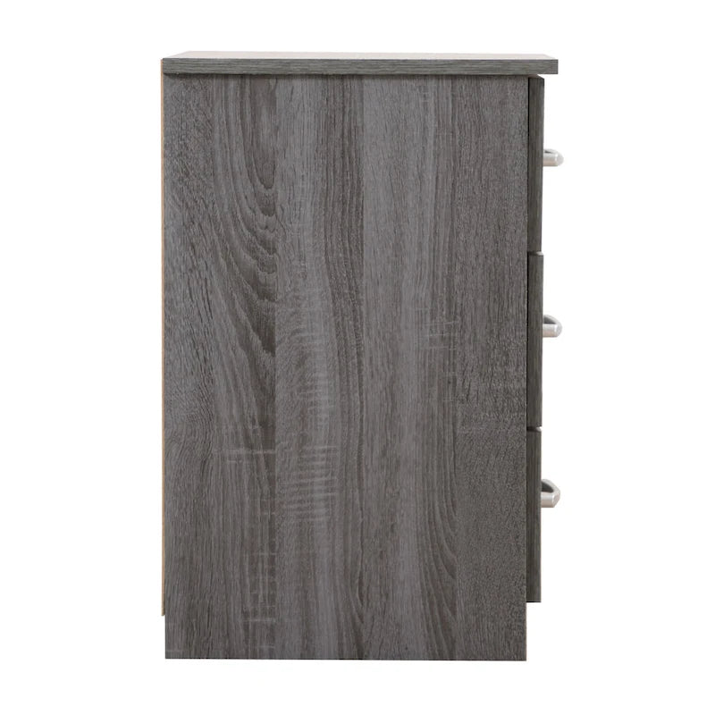 3-Drawer Wooden Nightstand, Sandlewood/Gray/Wenge, Single