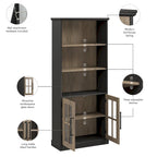 White Ash / Vintage Black 5-Shelf Bookcase with Glass Doors, Set of 2