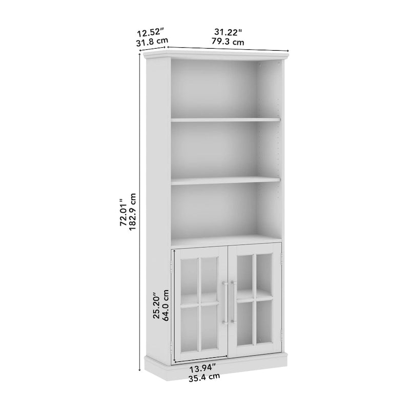 White Ash / Vintage Black 5-Shelf Bookcase with Glass Doors, Set of 2