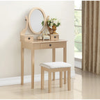 Gold / Blue / Silver / Purple / Rose Gold / Pink / White Wood Makeup Vanity Table & Stool Set, 1-Person