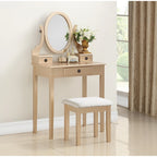 Gold / Blue / Silver / Purple / Rose Gold / Pink / White Wood Makeup Vanity Table & Stool Set, 1-Person