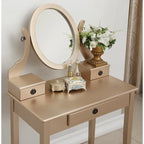 Gold / Blue / Silver / Purple / Rose Gold / Pink / White Wood Makeup Vanity Table & Stool Set, 1-Person