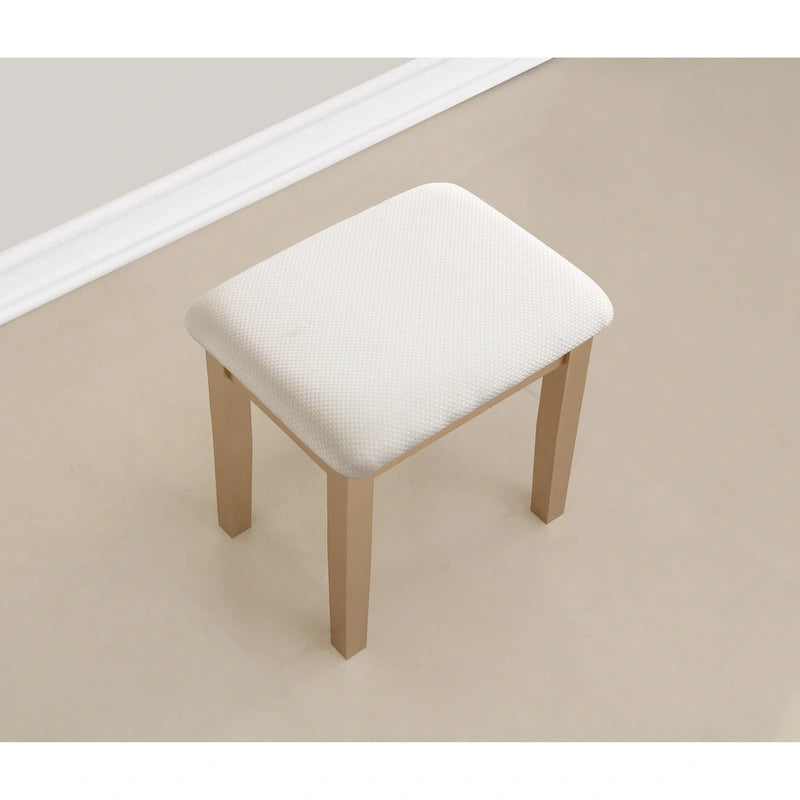 Gold / Blue / Silver / Purple / Rose Gold / Pink / White Wood Makeup Vanity Table & Stool Set, 1-Person