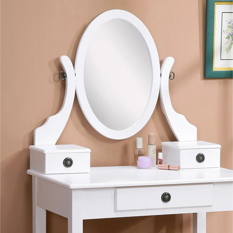 Gold / Blue / Silver / Purple / Rose Gold / Pink / White Wood Makeup Vanity Table & Stool Set, 1-Person