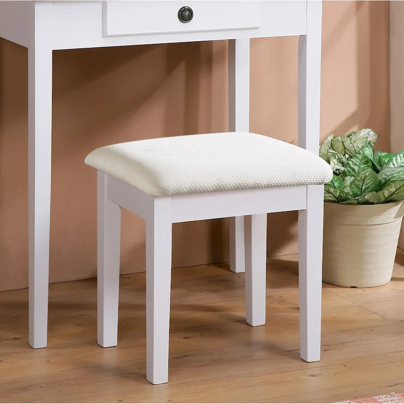 Gold / Blue / Silver / Purple / Rose Gold / Pink / White Wood Makeup Vanity Table & Stool Set, 1-Person
