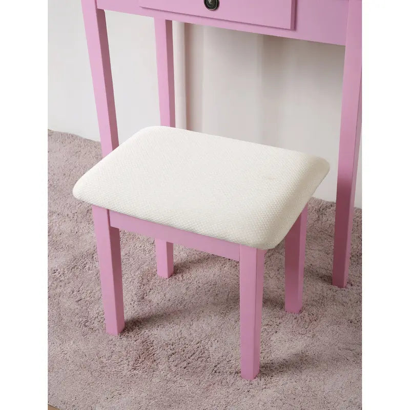 Gold / Blue / Silver / Purple / Rose Gold / Pink / White Wood Makeup Vanity Table & Stool Set, 1-Person