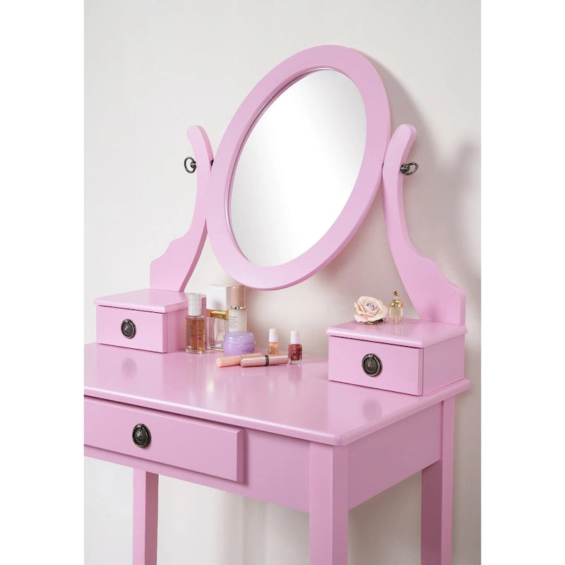 Gold / Blue / Silver / Purple / Rose Gold / Pink / White Wood Makeup Vanity Table & Stool Set, 1-Person