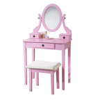Gold / Blue / Silver / Purple / Rose Gold / Pink / White Wood Makeup Vanity Table & Stool Set, 1-Person