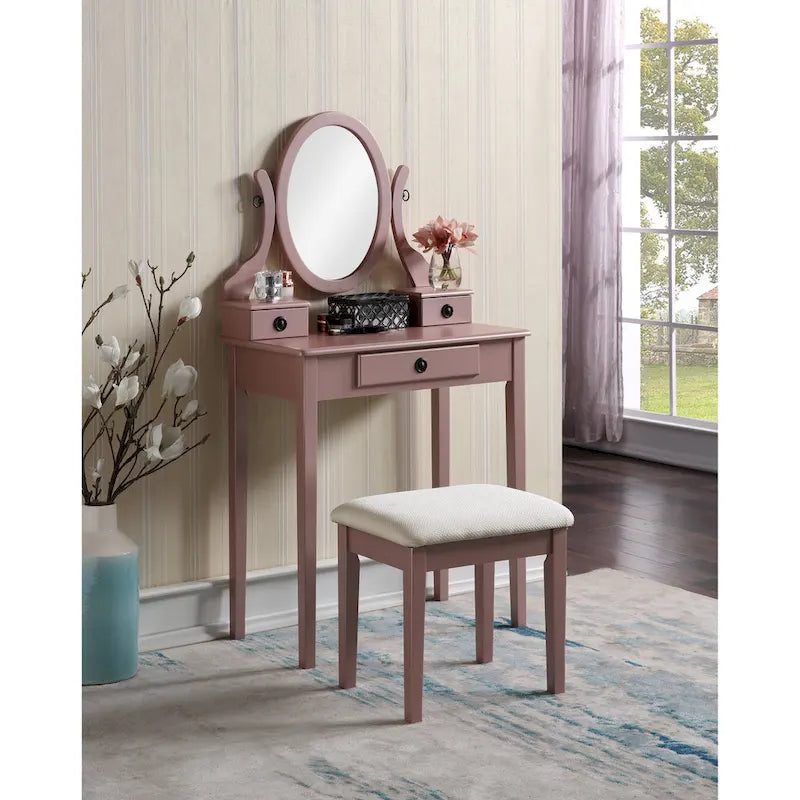 Gold / Blue / Silver / Purple / Rose Gold / Pink / White Wood Makeup Vanity Table & Stool Set, 1-Person