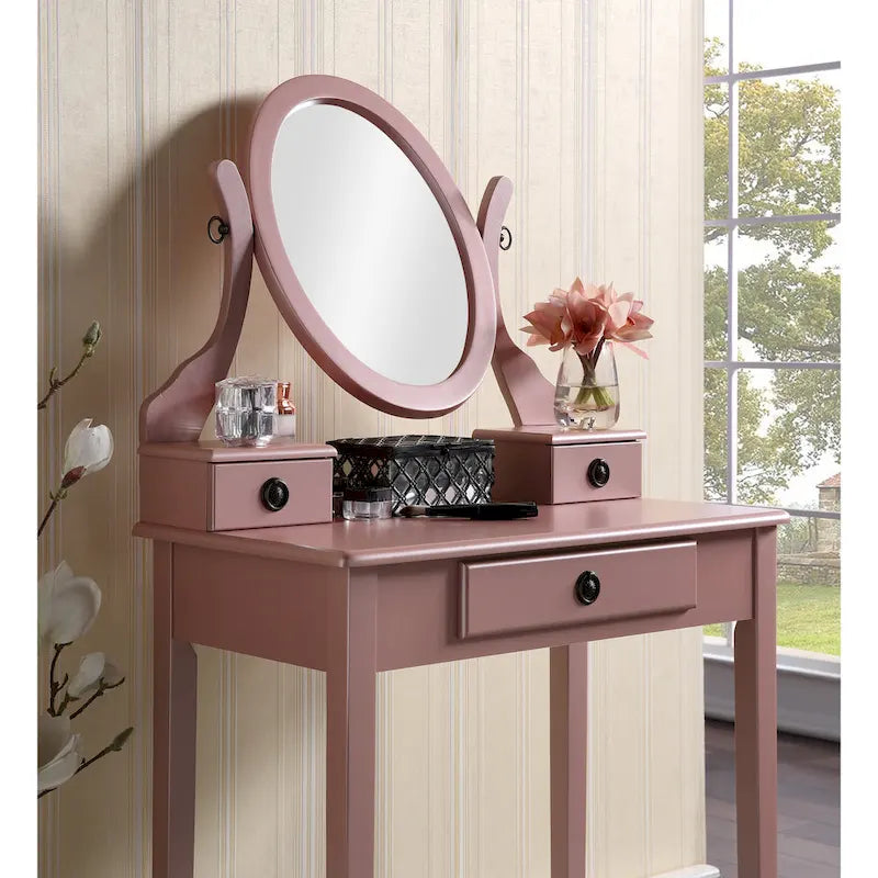 Gold / Blue / Silver / Purple / Rose Gold / Pink / White Wood Makeup Vanity Table & Stool Set, 1-Person