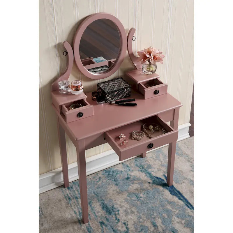 Gold / Blue / Silver / Purple / Rose Gold / Pink / White Wood Makeup Vanity Table & Stool Set, 1-Person