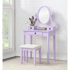 Gold / Blue / Silver / Purple / Rose Gold / Pink / White Wood Makeup Vanity Table & Stool Set, 1-Person