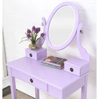 Gold / Blue / Silver / Purple / Rose Gold / Pink / White Wood Makeup Vanity Table & Stool Set, 1-Person