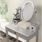 Gold / Blue / Silver / Purple / Rose Gold / Pink / White Wood Makeup Vanity Table & Stool Set, 1-Person
