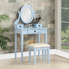 Gold / Blue / Silver / Purple / Rose Gold / Pink / White Wood Makeup Vanity Table & Stool Set, 1-Person