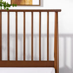 Brown Mid-Century Wood Platform Bed Frame with Spindled Headboard, Twin/Full/Queen/King, 1–2 Person