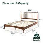 Brown Mid-Century Wood Platform Bed Frame with Spindled Headboard, Twin/Full/Queen/King, 1–2 Person