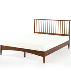 Brown Mid-Century Wood Platform Bed Frame with Spindled Headboard, Twin/Full/Queen/King, 1–2 Person