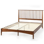 Brown Mid-Century Wood Platform Bed Frame with Spindled Headboard, Twin/Full/Queen/King, 1–2 Person