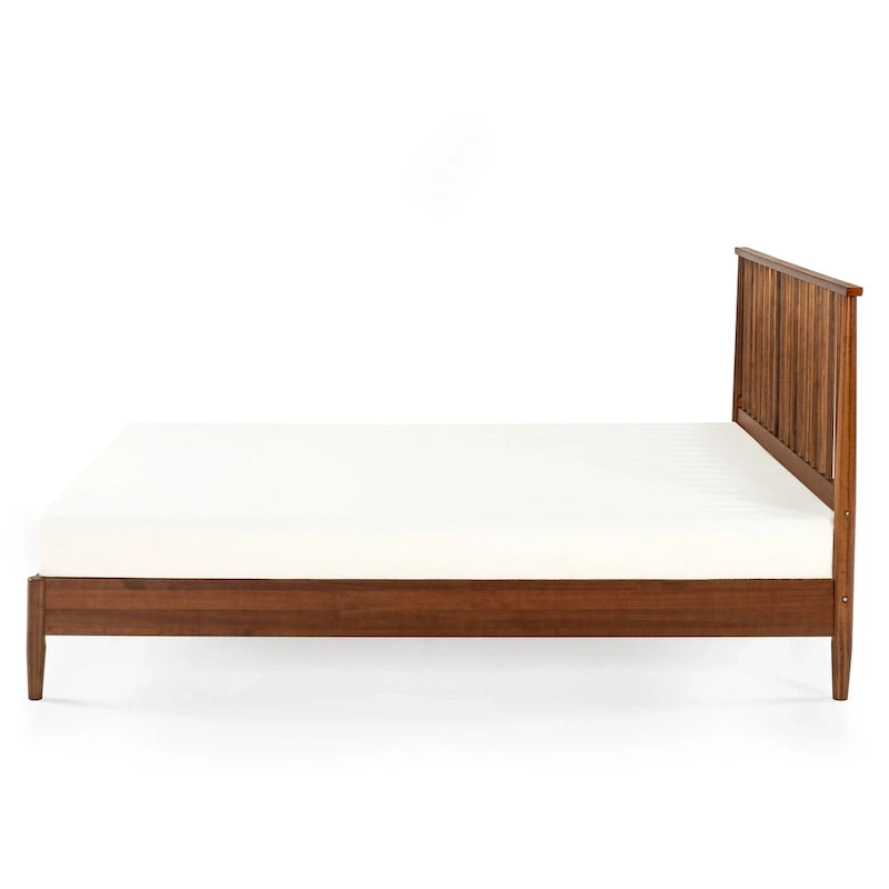 Brown Mid-Century Wood Platform Bed Frame with Spindled Headboard, Twin/Full/Queen/King, 1–2 Person
