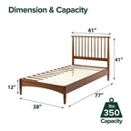 Brown Mid-Century Wood Platform Bed Frame with Spindled Headboard, Twin/Full/Queen/King, 1–2 Person