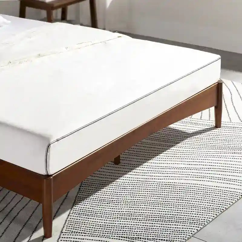 Brown Mid-Century Wood Platform Bed Frame with Spindled Headboard, Twin/Full/Queen/King, 1–2 Person