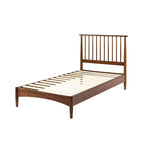 Brown Mid-Century Wood Platform Bed Frame with Spindled Headboard, Twin/Full/Queen/King, 1–2 Person