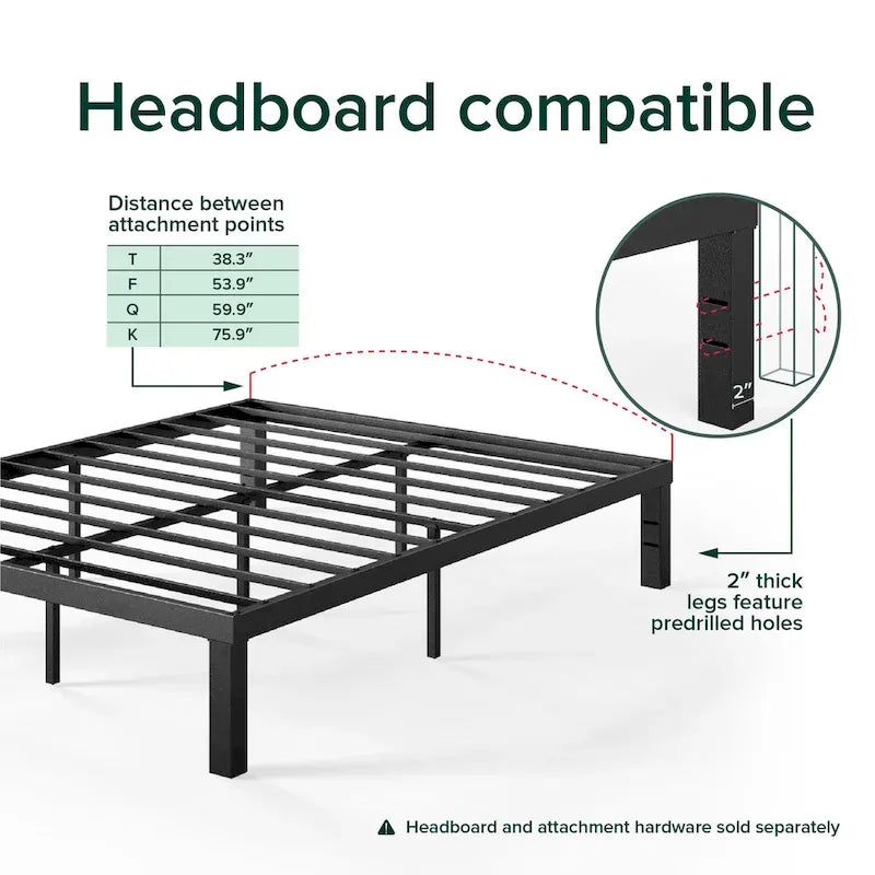 Black Metal Platform Bed Frame, Quick-Lock, Twin/Full/Queen/King, 1-2 Person
