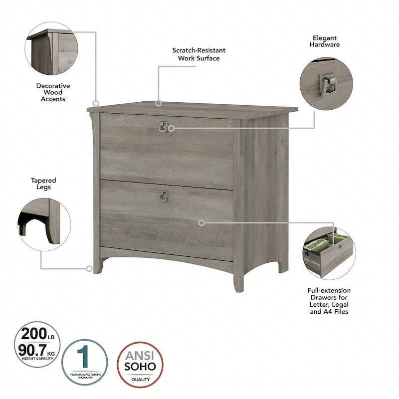 Grey/Brown/Tan/Beige 2-Drawer Lateral File Cabinet, Single User