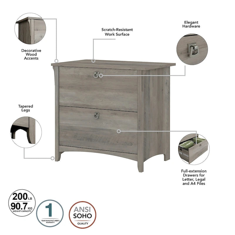 Grey/Brown/Tan/Beige 2-Drawer Lateral File Cabinet, Single User