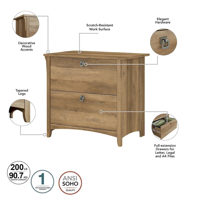 Grey/Brown/Tan/Beige 2-Drawer Lateral File Cabinet, Single User