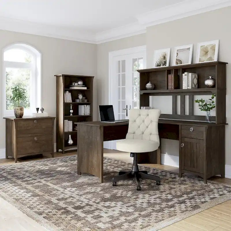 Grey/Brown/Tan/Beige 2-Drawer Lateral File Cabinet, Single User