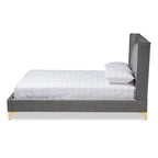 Blue / Grey Velvet Button-Tufted Platform Bed – Queen / King (1–2 Person)