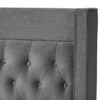 Blue / Grey Velvet Button-Tufted Platform Bed – Queen / King (1–2 Person)