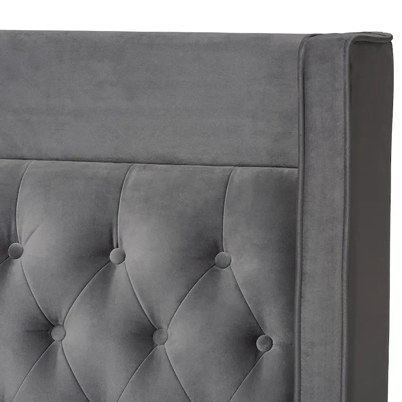 Blue / Grey Velvet Button-Tufted Platform Bed – Queen / King (1–2 Person)